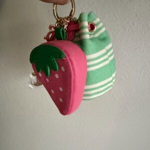 Pink and Green Strawberry Keychain Pouch